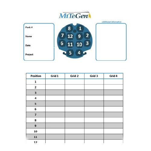 MiTeGen Cryo-EM Puck Storage Cane Log Sheets Cryo-EM Puck and Storage Cane Log Sheets